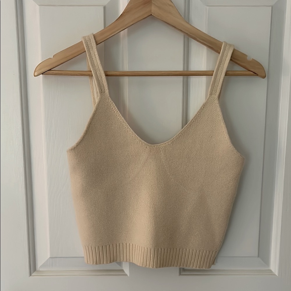 Zara Beige Knit Crop Tank Top